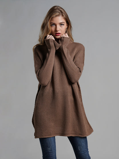 Turtleneck Dropped Shoulder Long Sleeve Sweater-Angel Casuals