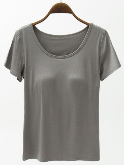 Round Neck Modal T-Shirt with Bra-Angel Casuals