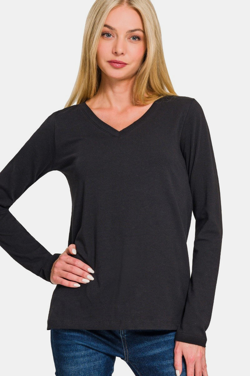 Zenana Full Size V-Neck Long Sleeve T-Shirt-Angel Casuals