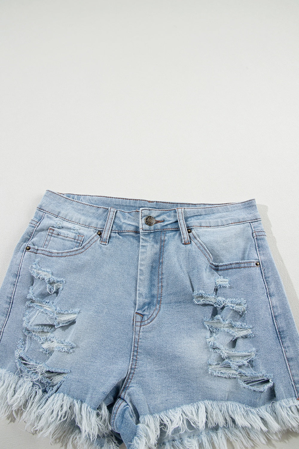 Distressed Raw Hem Denim Shorts-Angel Casuals