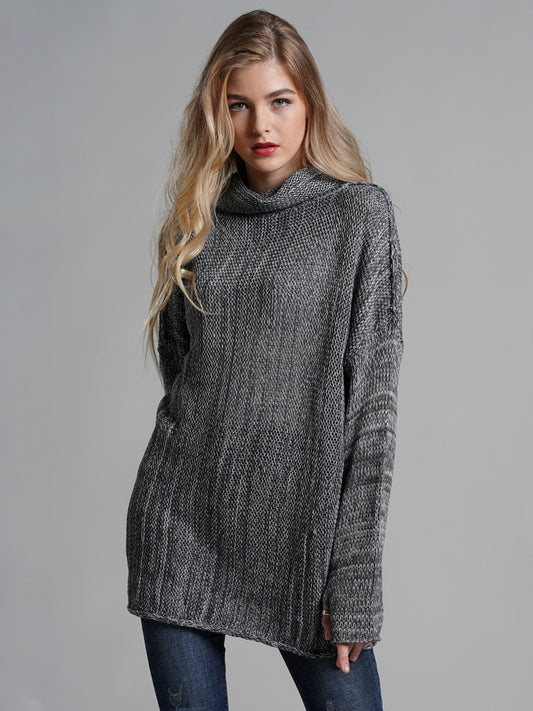 Turtleneck Dropped Shoulder Long Sleeve Sweater-Angel Casuals