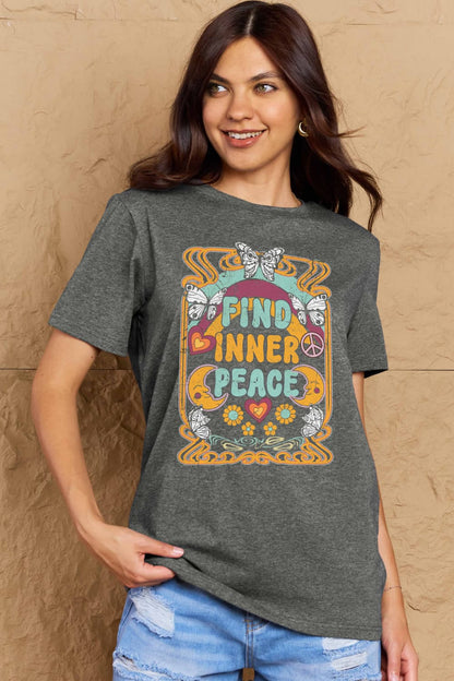 Simply Love Full Size FIND INNER PEACE Graphic Cotton T-Shirt-Angel Casuals