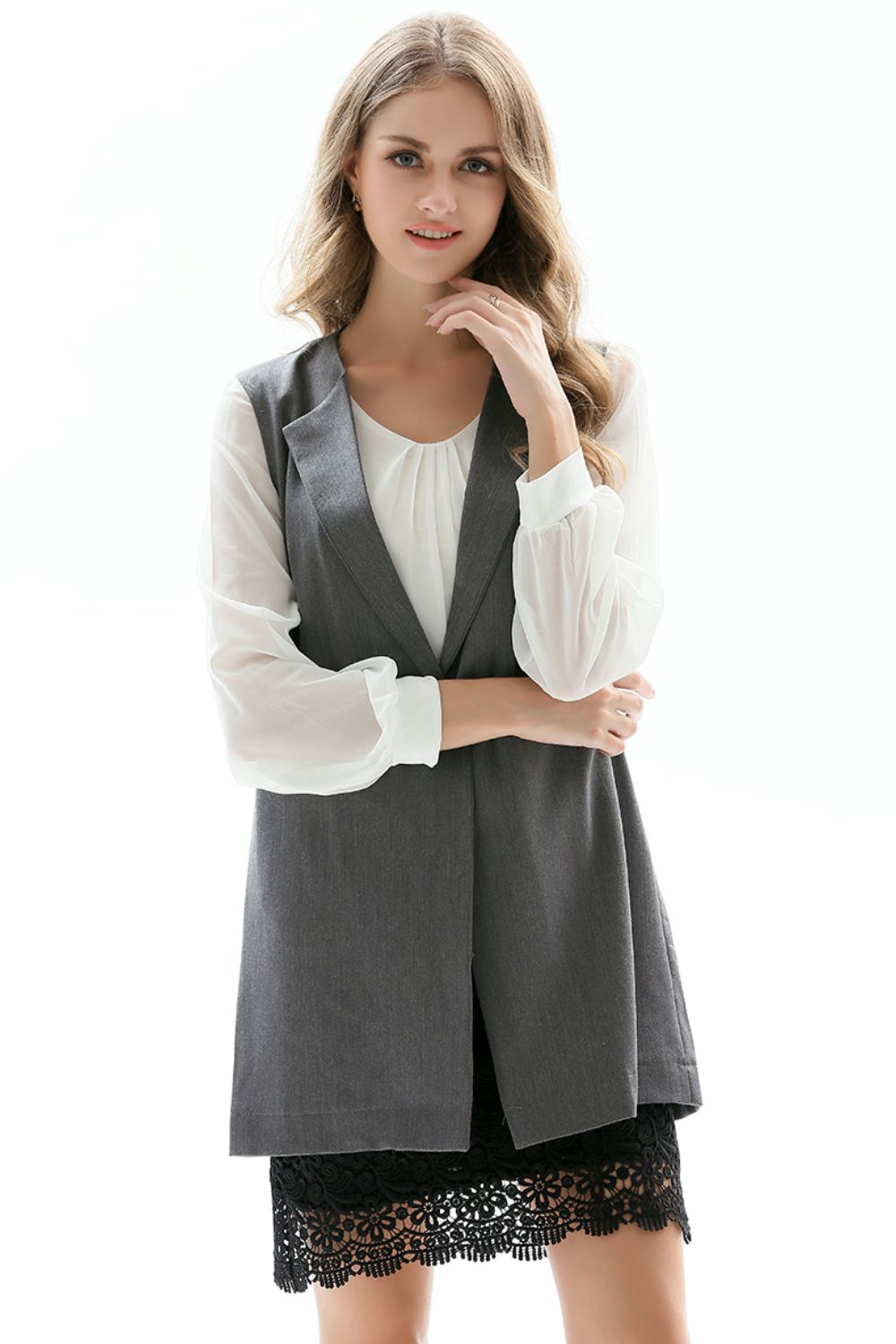 One-Button Sleeveless Longline Blazer-Angel Casuals