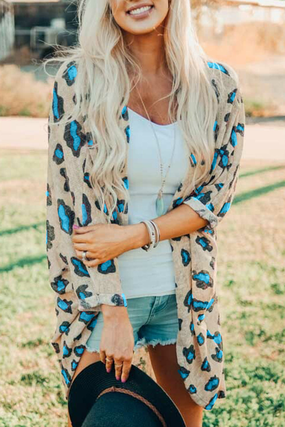 Printed Open Front Half Sleeve Cardigan-Angel Casuals