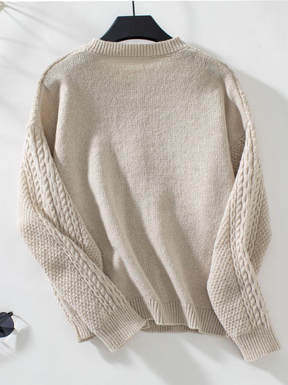 Cable-Knit Round Neck Button Up Cardigan-Angel Casuals