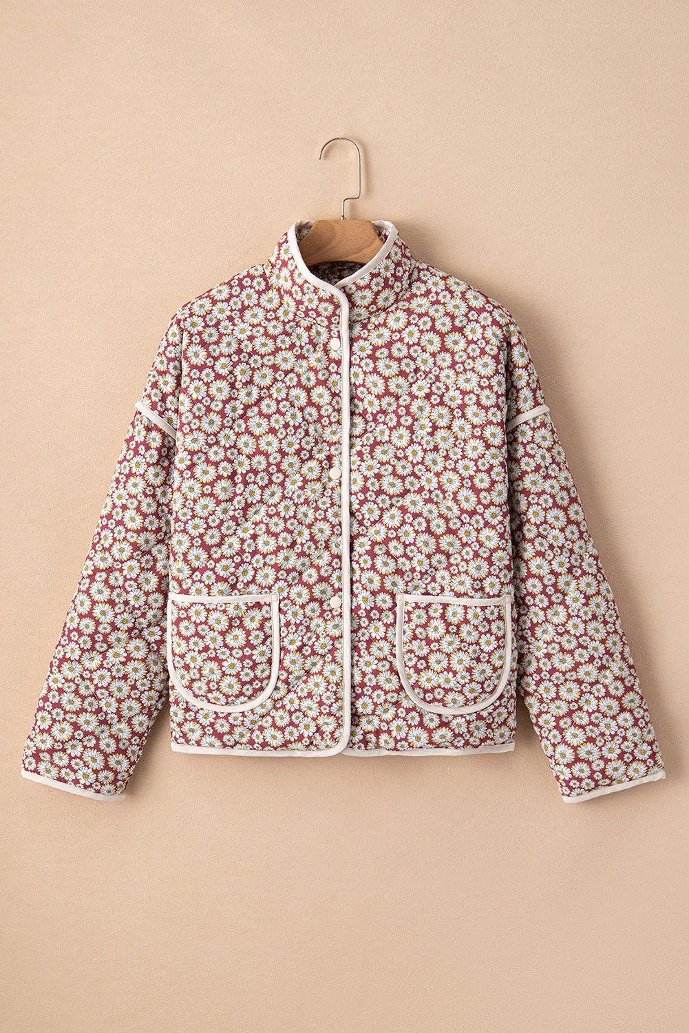 Floral Snap Down Mock Neck Coat-Angel Casuals
