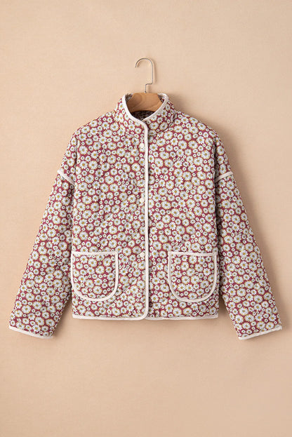 Floral Snap Down Mock Neck Coat-Angel Casuals