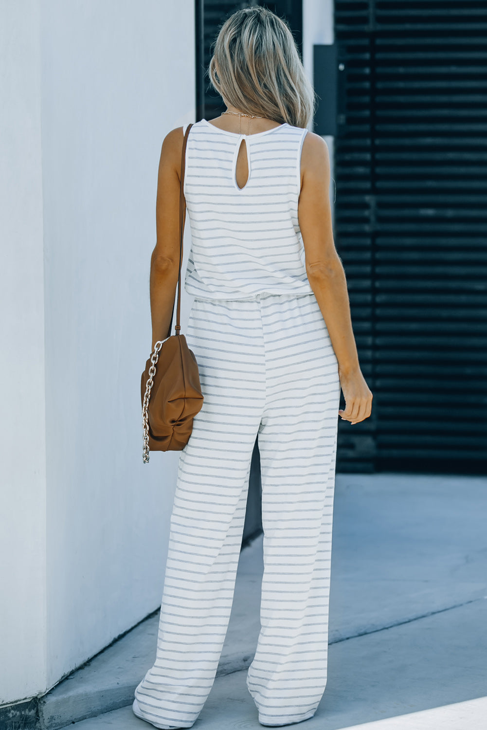 Striped Sleeveless Jumpsuit with Pockets-Angel Casuals