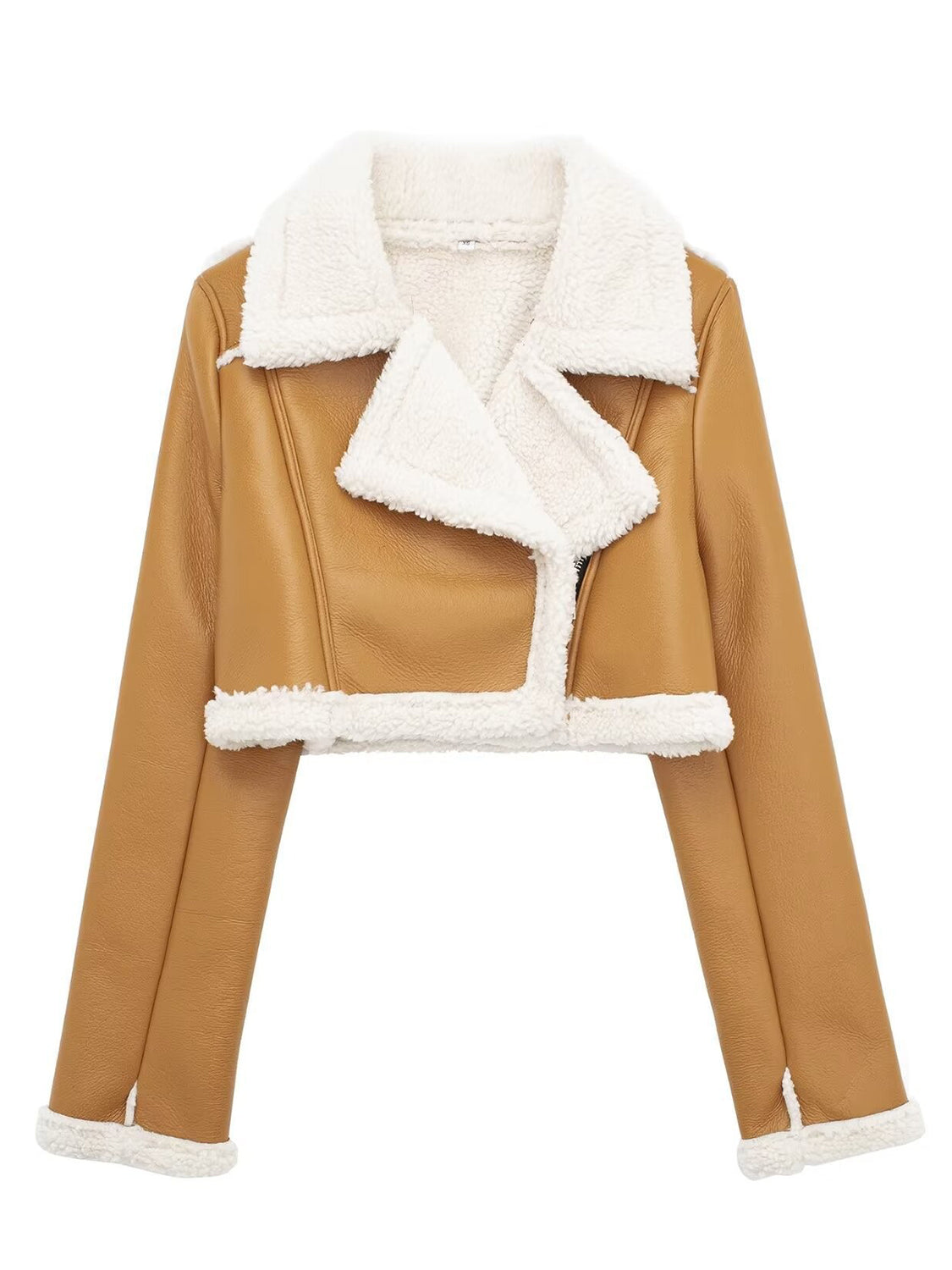 Collared Neck Long Sleeve Plush Cropped Jacket-Angel Casuals