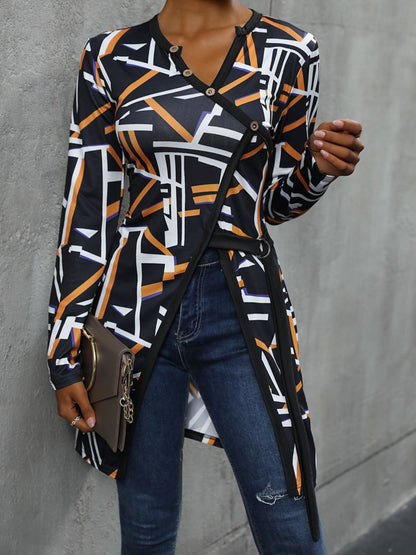 Perfee Geometric Surplice Long Sleeve T-Shirt-Angel Casuals