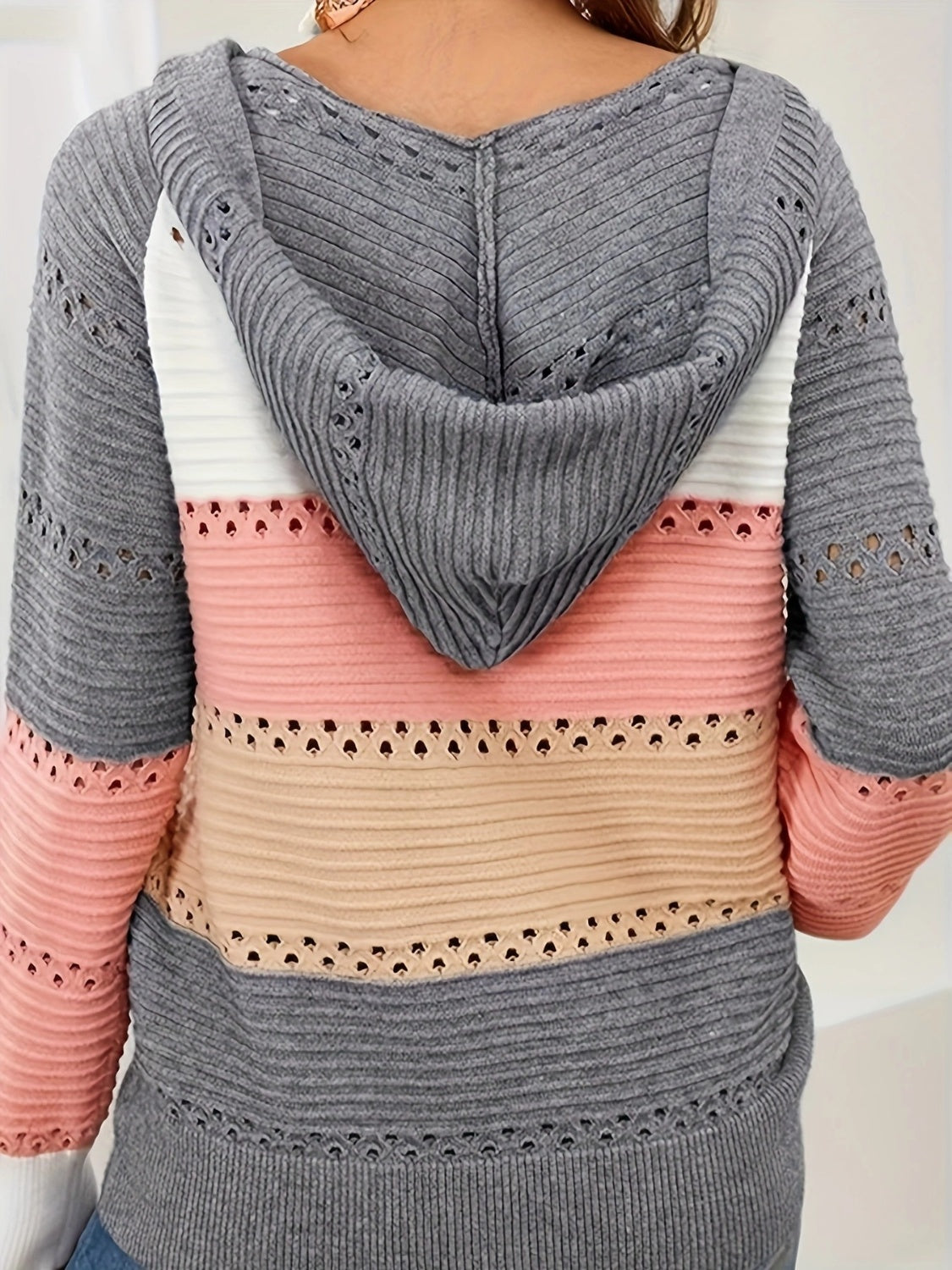 Lace-Up Contrast Long Sleeve Hooded Sweater-Angel Casuals