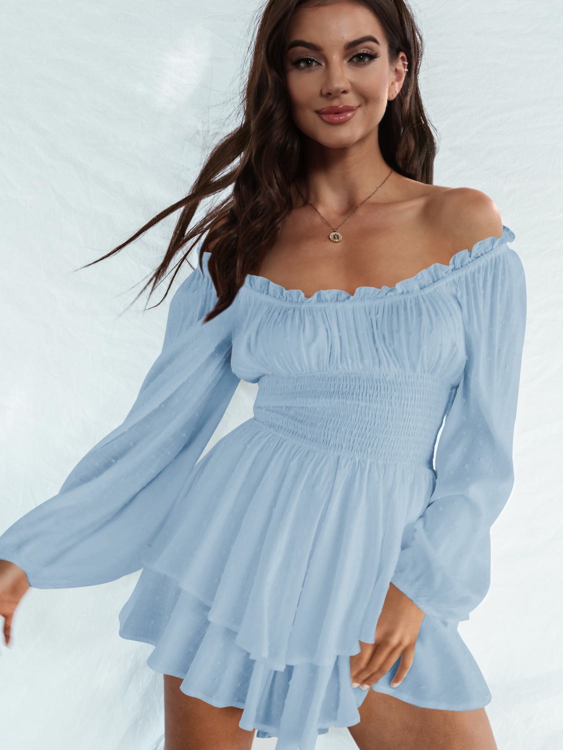 Off Shoulder Smocked Waist Romper-Angel Casuals