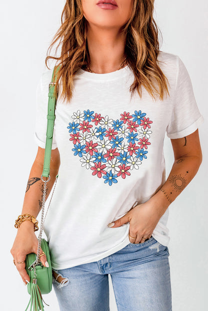 Flower Graphic Round Neck Short Sleeve T-Shirt-Angel Casuals