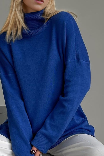 Basic Bae Side Slit Turtleneck Dropped Shoulder Sweater-Angel Casuals