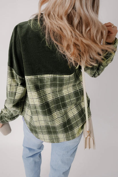 Plaid Button Up Long Sleeve Jacket-Angel Casuals