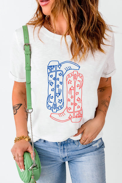 Boot Graphic Round Neck Short Sleeve T-Shirt-Angel Casuals