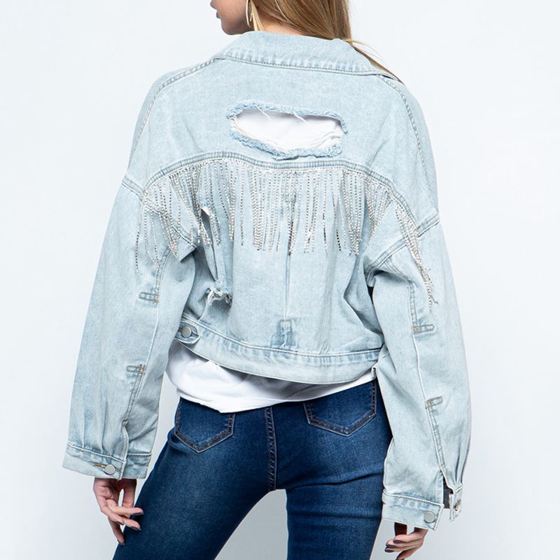 Cropped Collared Neck Dropped Shoulder Denim Jacket-Angel Casuals