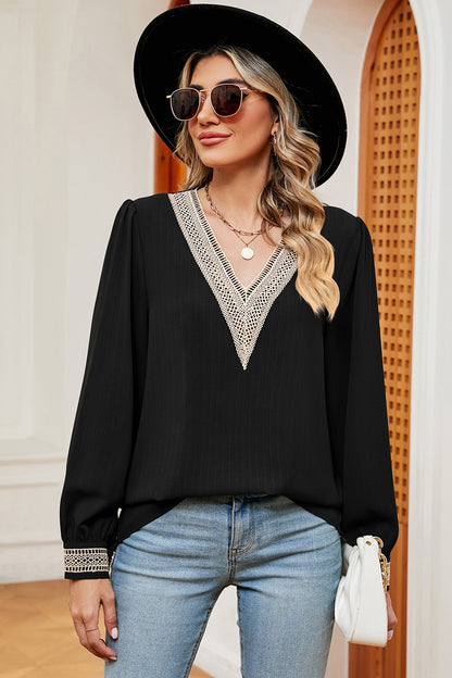 V-Neck Long Sleeve T-Shirt-Angel Casuals