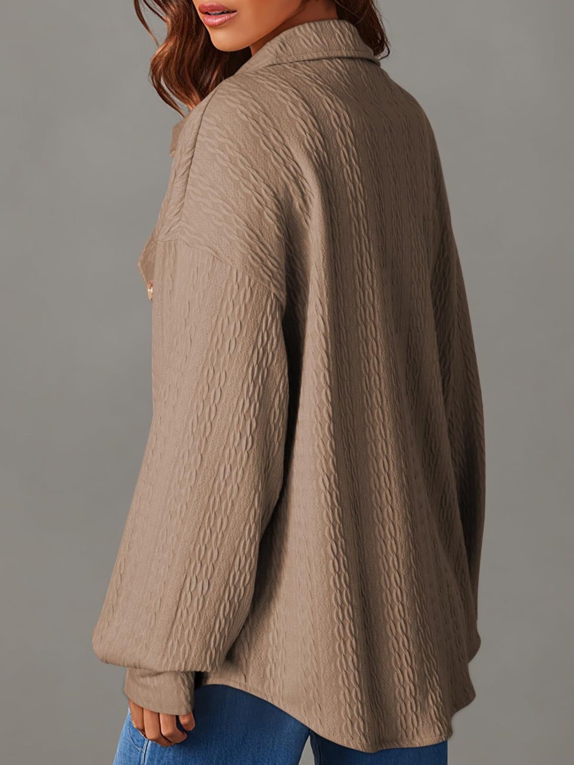Textured Button Up Long Sleeve Shacket-Angel Casuals
