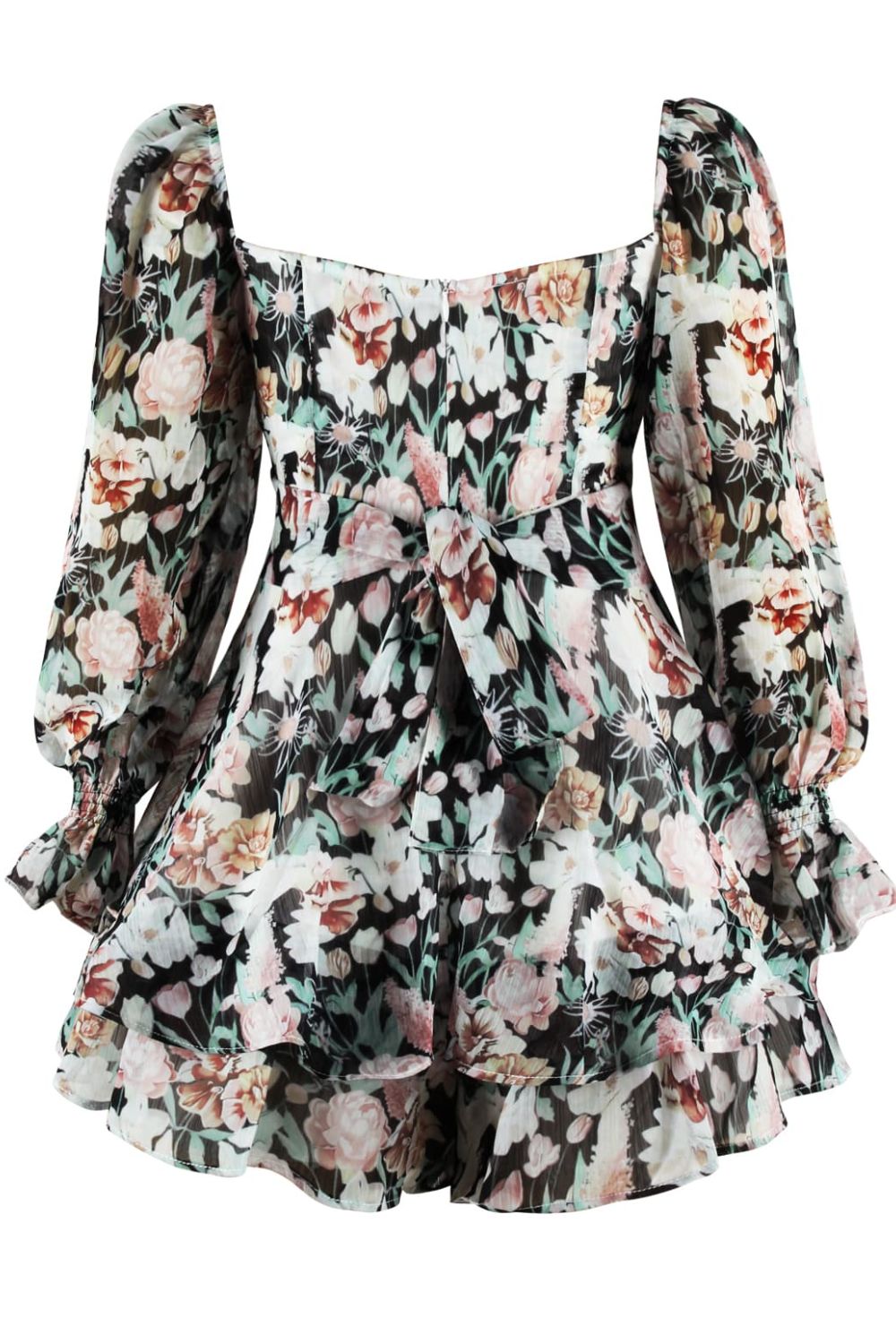 Floral Sweetheart Neck Flounce Sleeve Romper-Angel Casuals