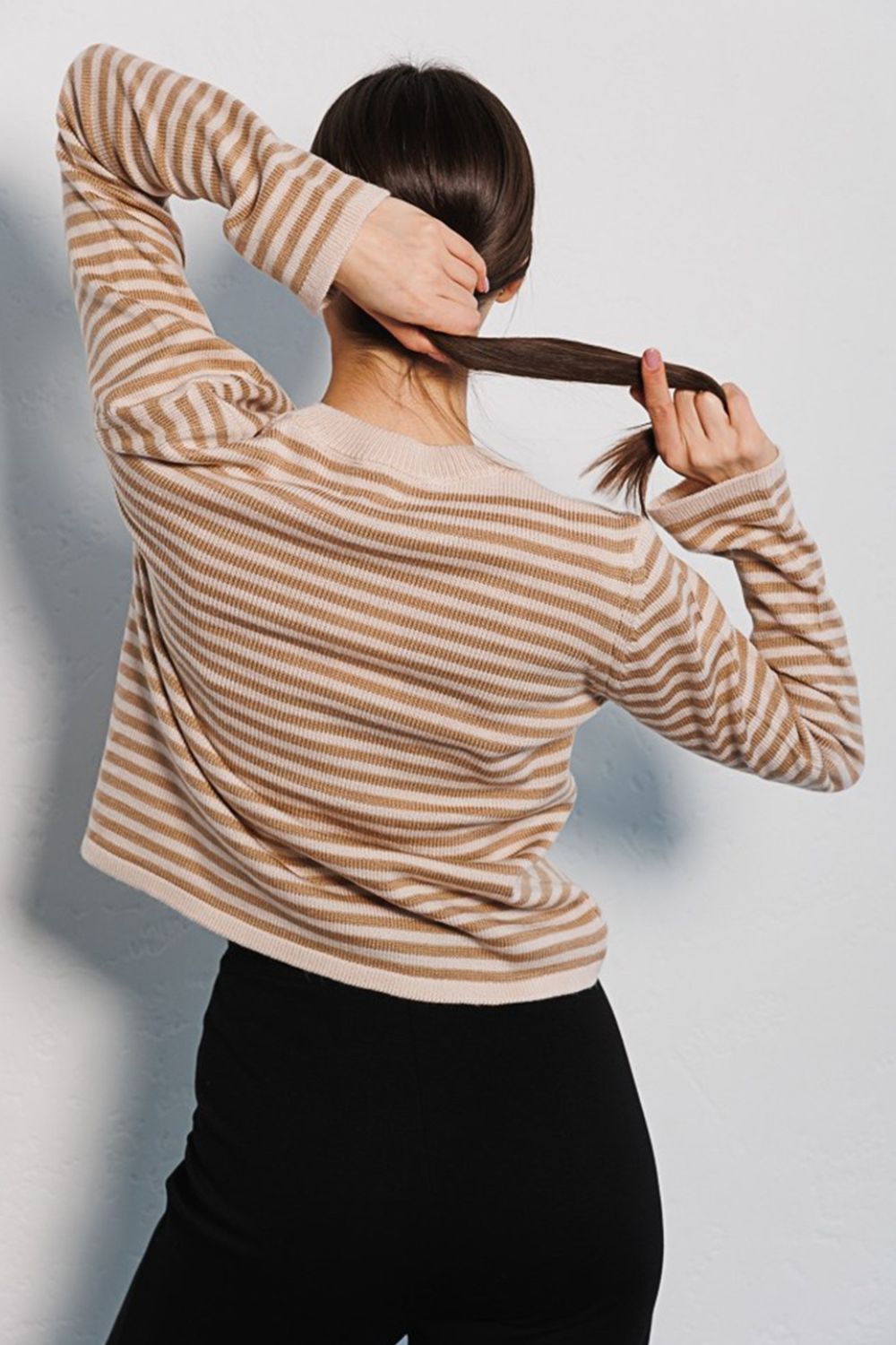 Striped Round Neck Long Sleeve Sweater-Angel Casuals