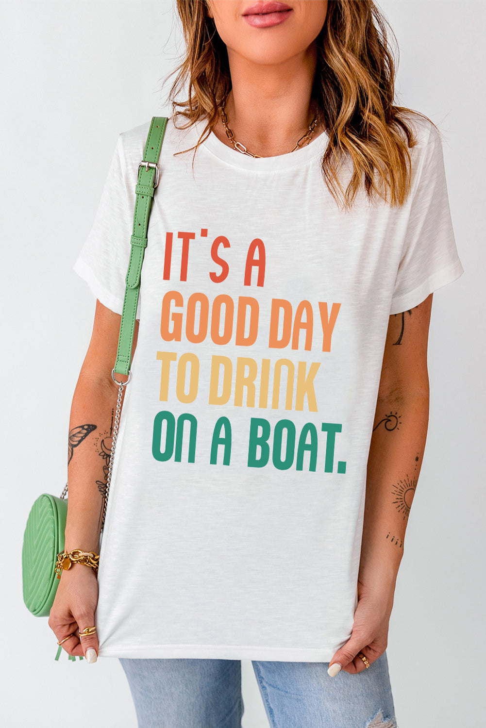 IT'S A GOOD DAY TO DRINK ON A BOAT Graphic Tee-Angel Casuals