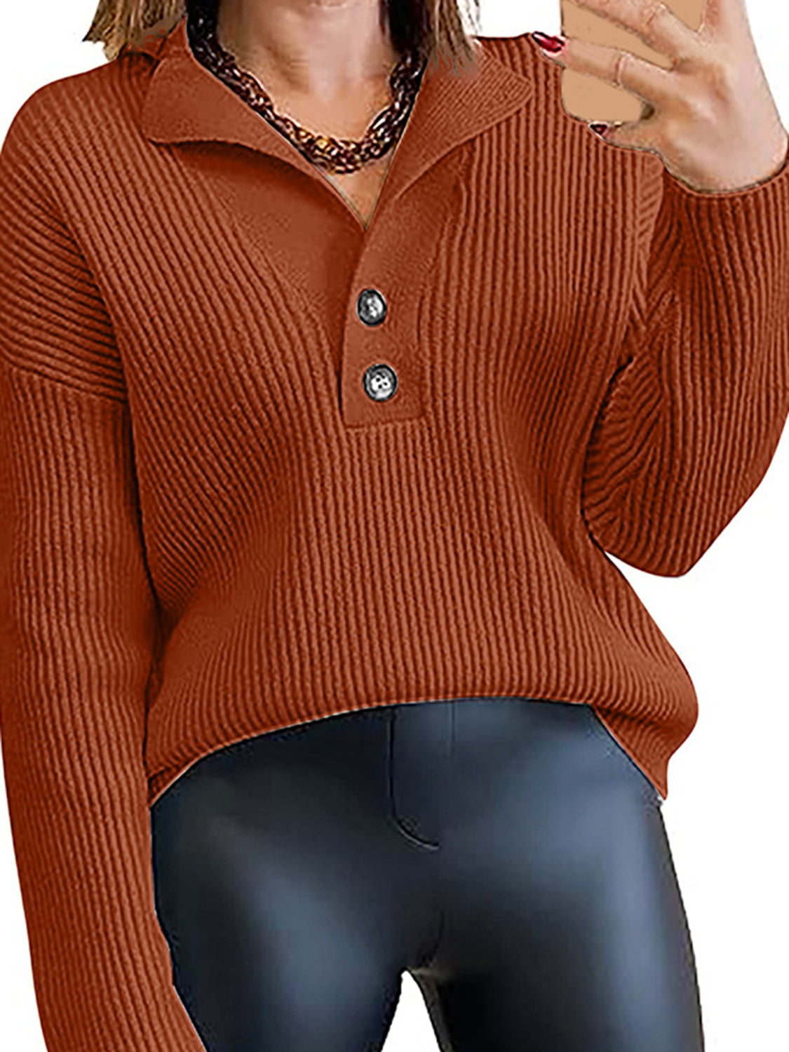 Collared Neck Half Button Knit Top-Angel Casuals