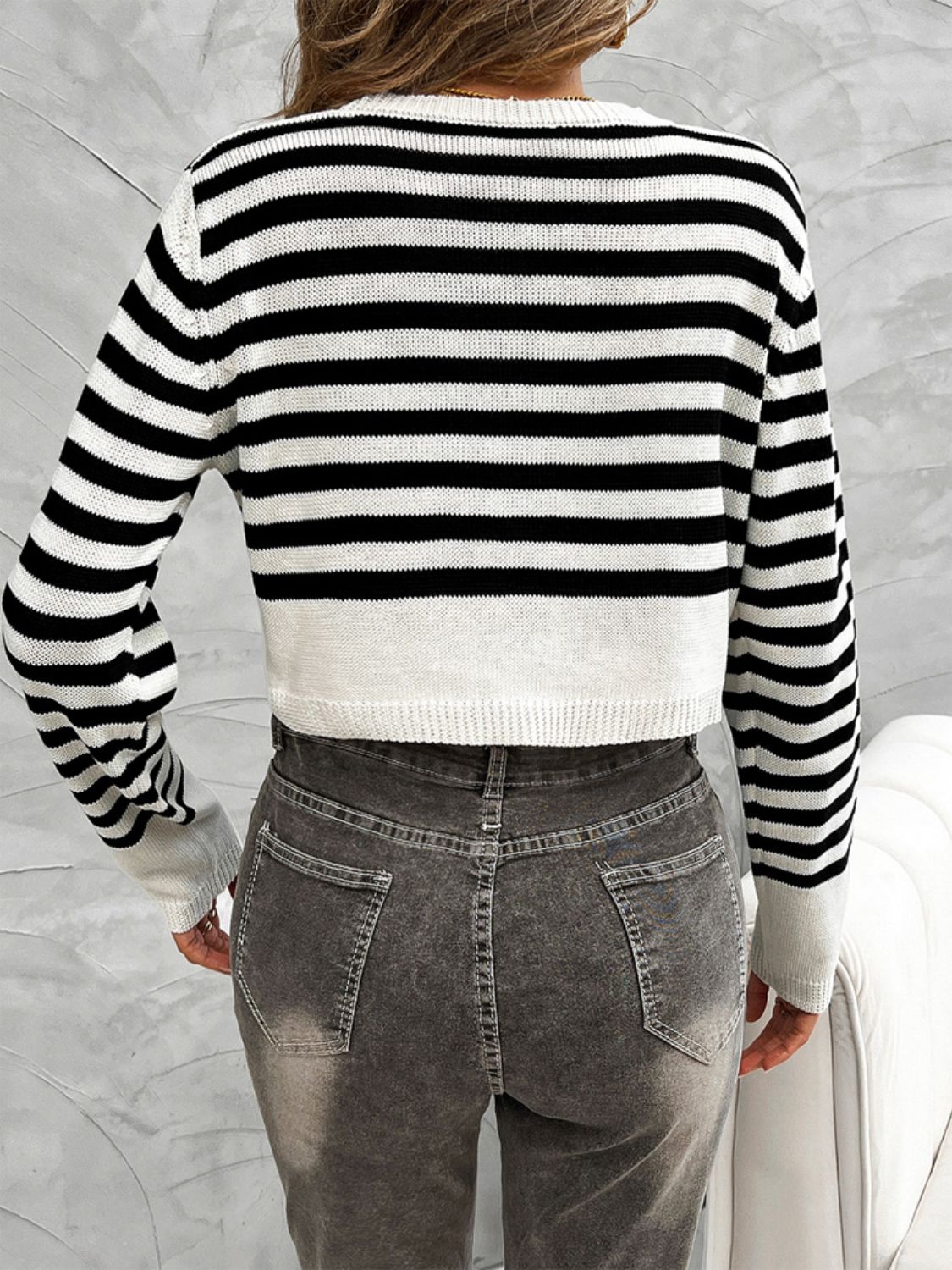 Devine Striped Round Neck Button Down Cardigan-Angel Casuals