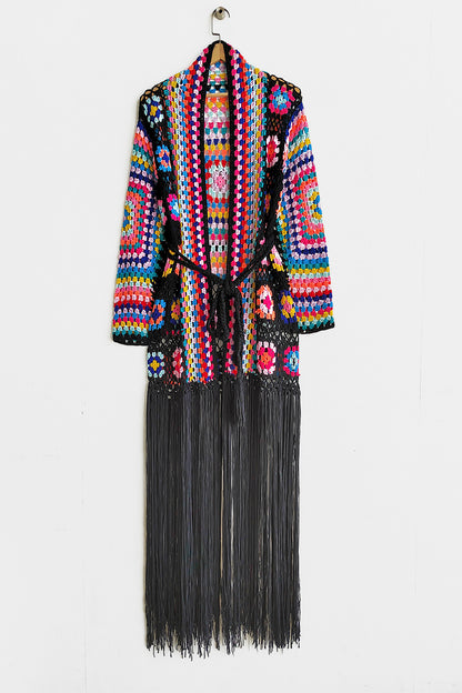 Fringe Tied Long Sleeve Cardigan-Angel Casuals