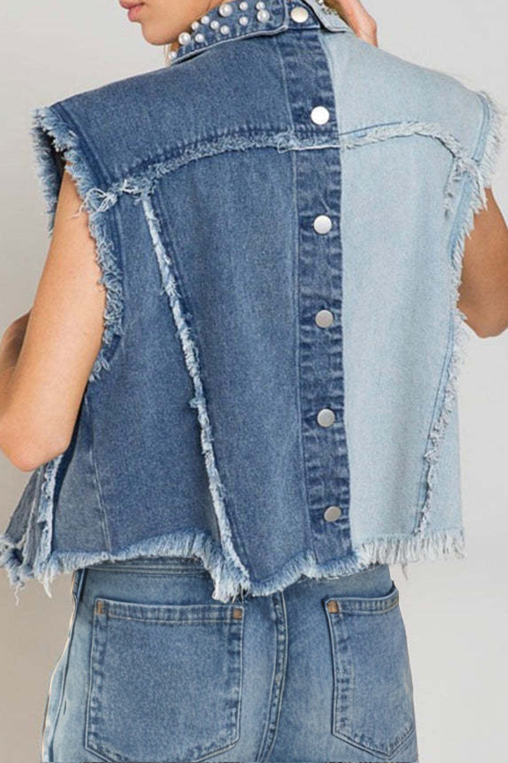 Pearl Raw Hem Sleeveless Denim Jacket-Angel Casuals