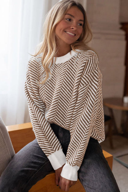 Striped Round Neck Long Sleeve Sweater-Angel Casuals