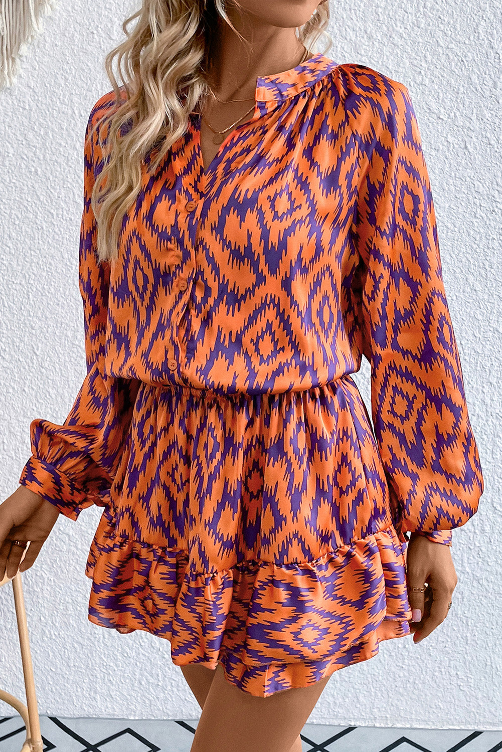 Geometric Notched Neck Romper-Angel Casuals