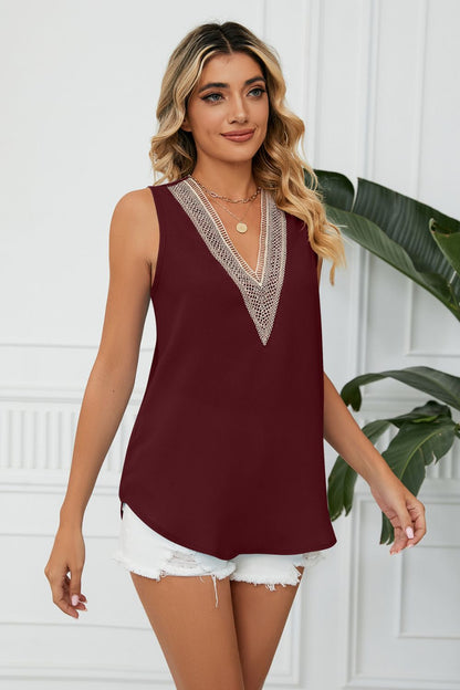 Contrast Trim Plunge Sleeveless Blouse-Angel Casuals