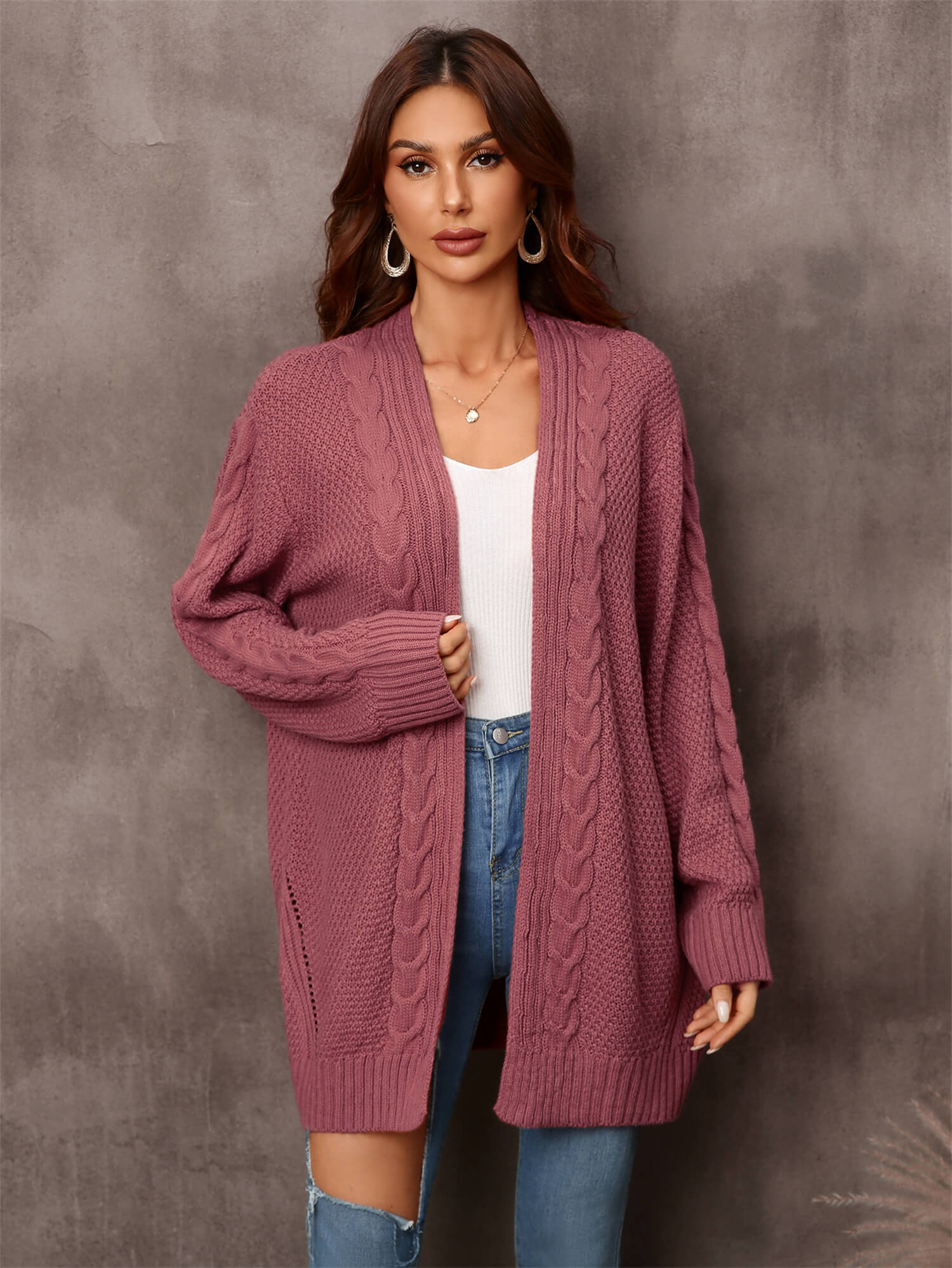 Warm Fall Mixed Knit Open Front Longline Cardigan-Angel Casuals