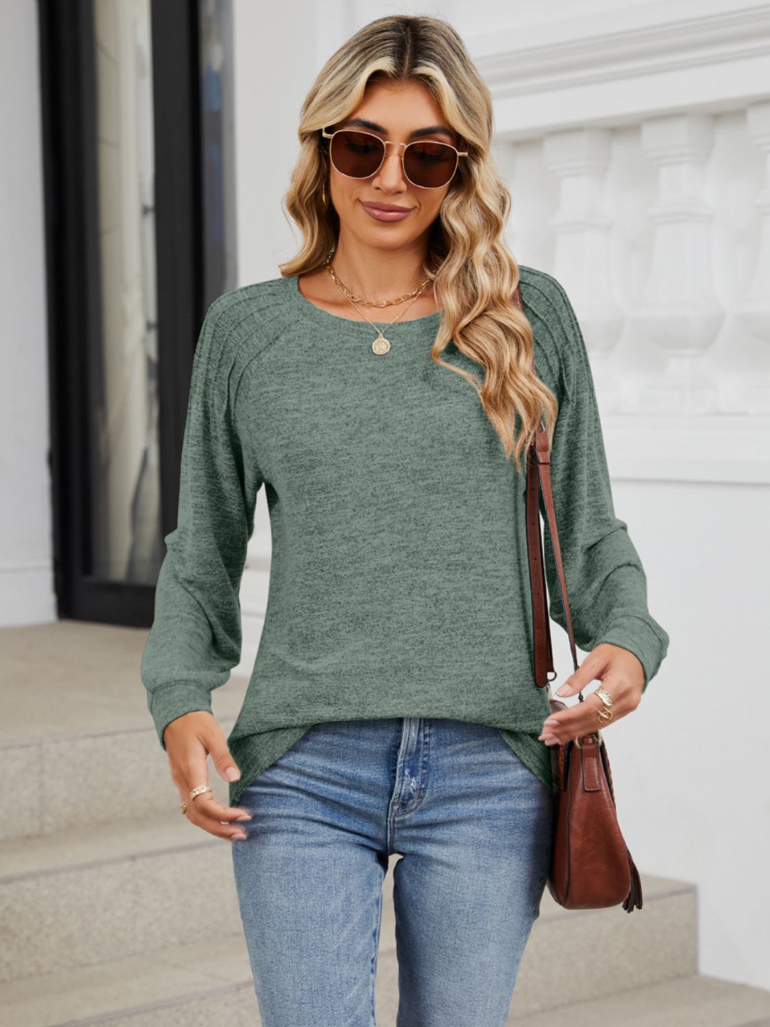 Round Neck Long Sleeve T-Shirt-Angel Casuals