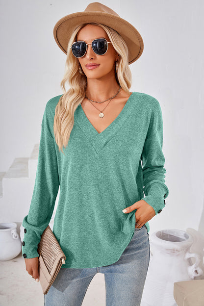 V-Neck Dropped Shoulder T-Shirt-Angel Casuals