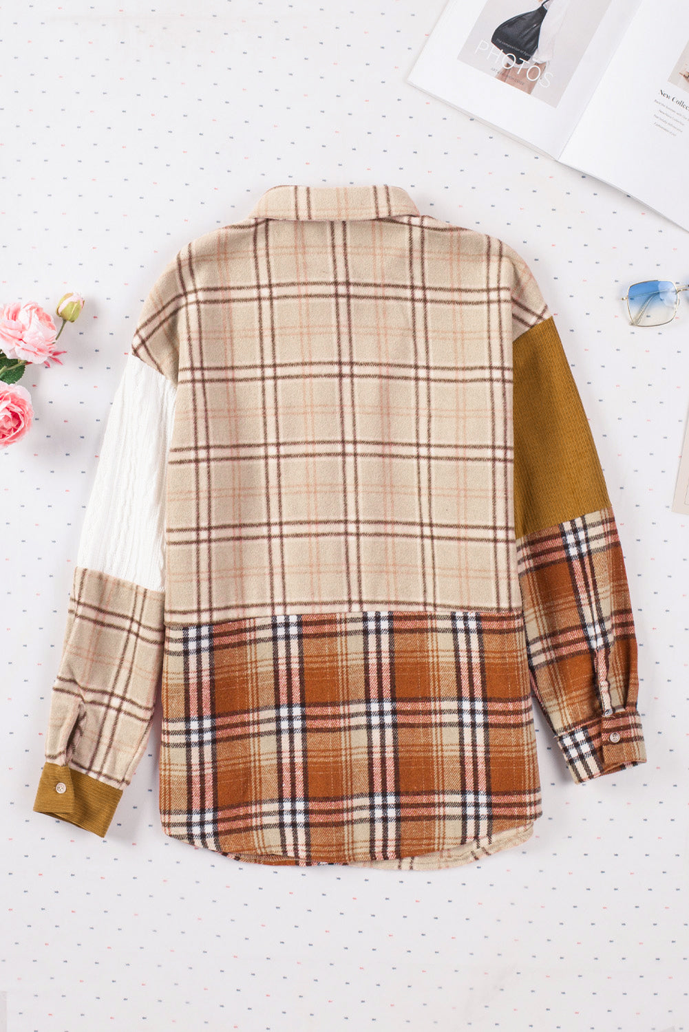 Plaid Button Up Long Sleeve Shacket-Angel Casuals