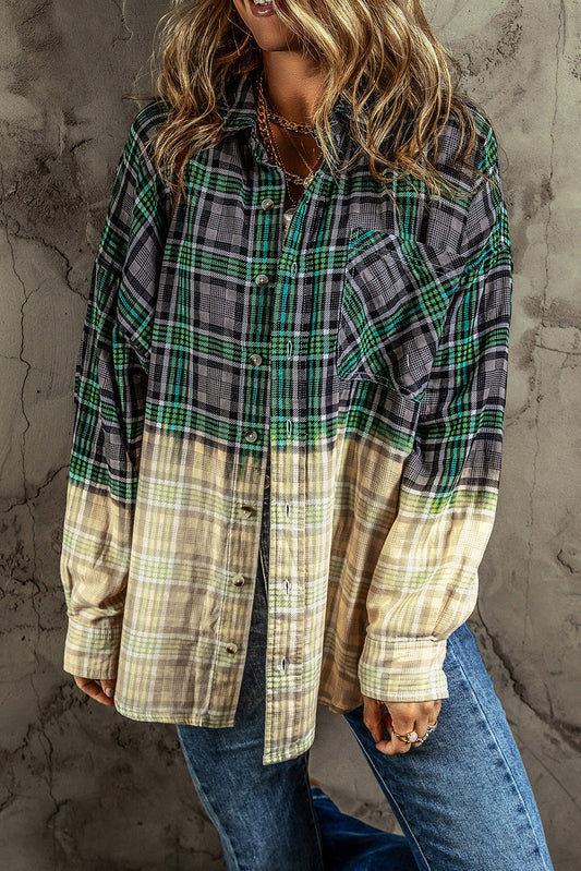 Contrast Plaid Button Up Long Sleeve Shacket-Angel Casuals