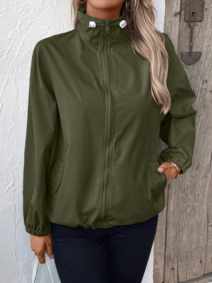 Ivy Lane Pocketed Zip Up Long Sleeve Jacket-Angel Casuals