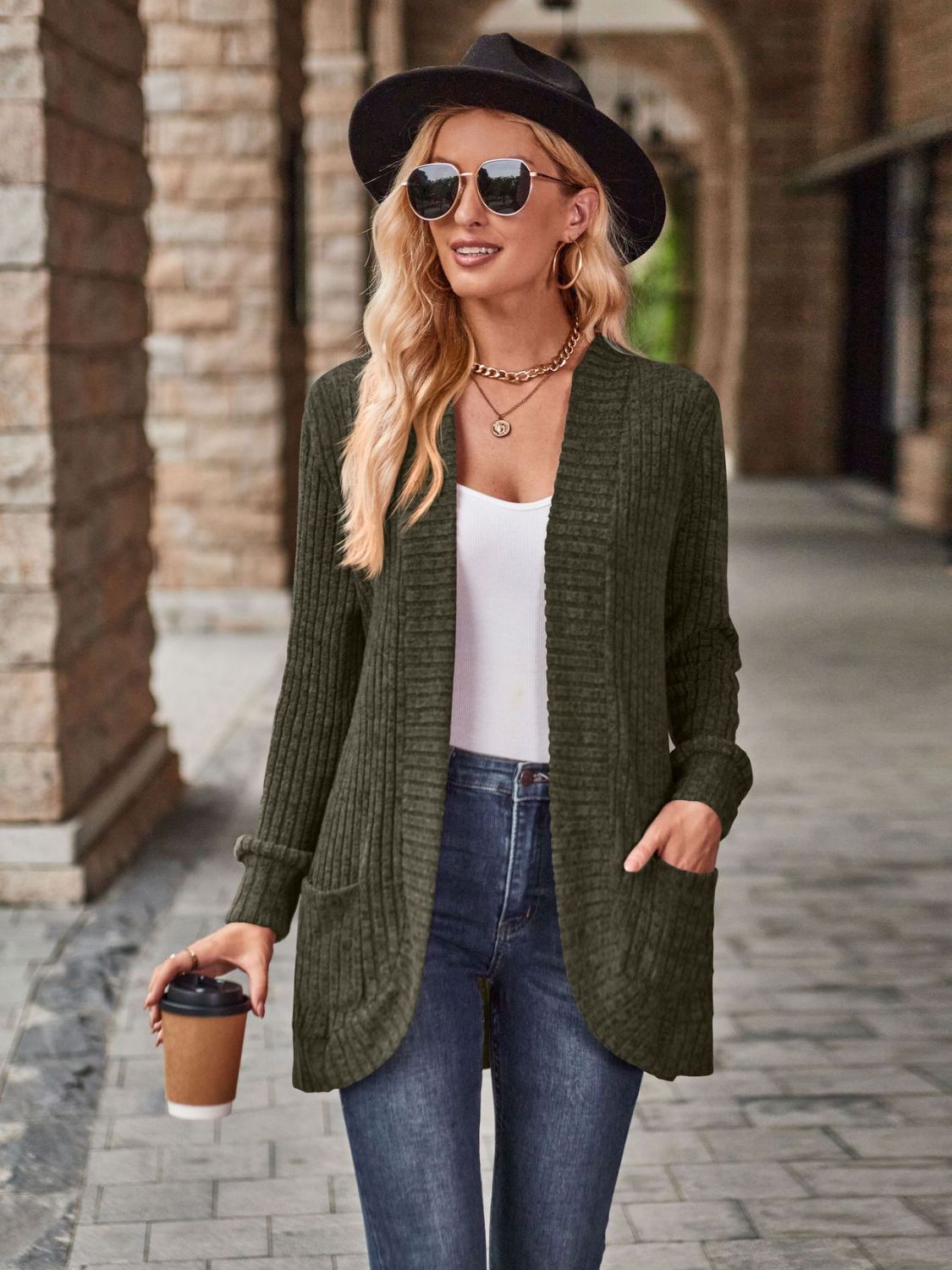 Open Front Cardigan with Pockets-Angel Casuals