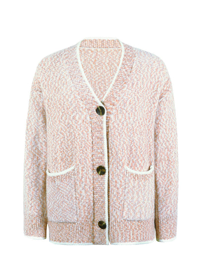 Button Down V-Neck Cardigan with Pockets-Angel Casuals