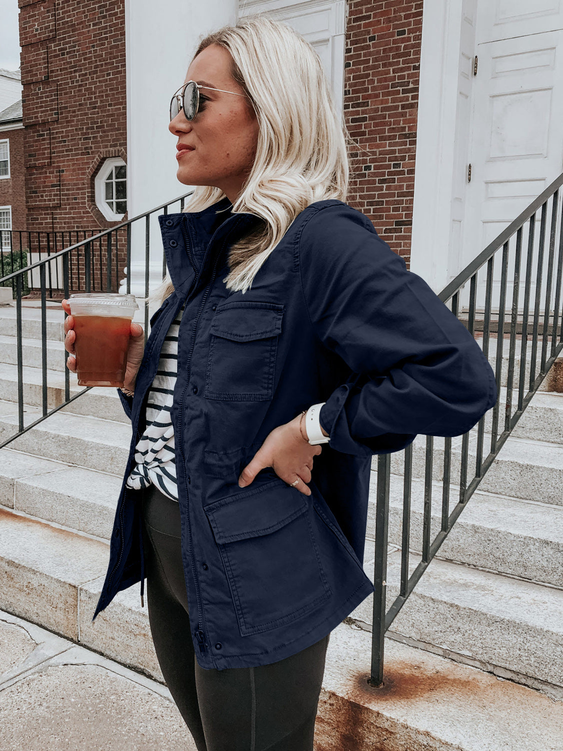 Pocketed Long Sleeve Zip Up Jacket-Angel Casuals
