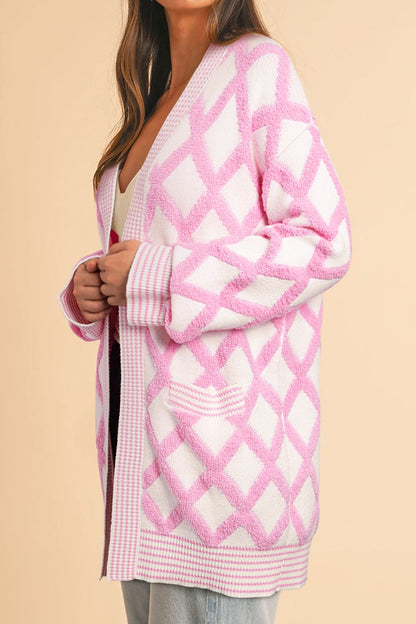 Geometric Open Front Long Sleeve Cardigan-Angel Casuals