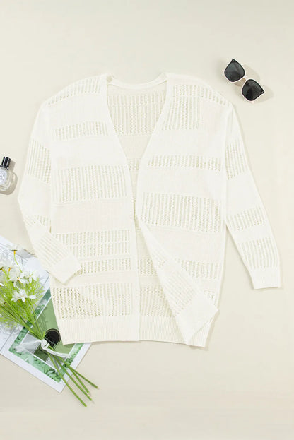 Openwork Open Front Long Sleeve Cardigan-Angel Casuals