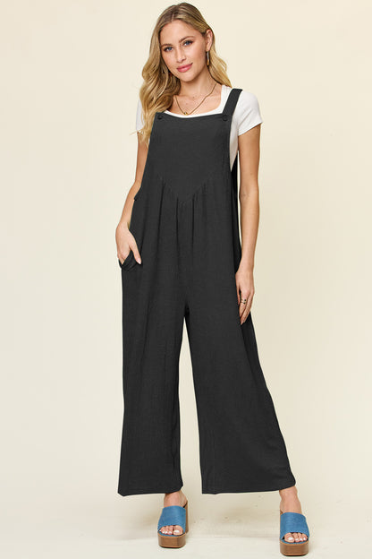 Double Take Full Size Texture Sleeveless Wide Leg Overall-Angel Casuals