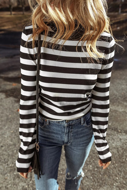 Striped Turtleneck Long Sleeve Knit Top-Angel Casuals