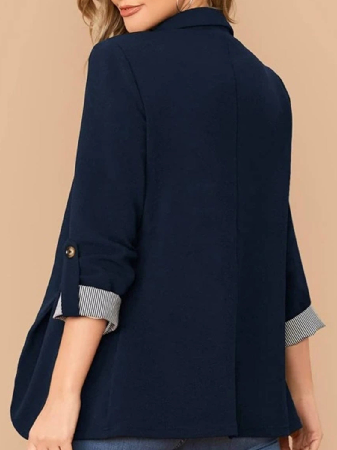 Lapel Collar Roll-Tab Sleeve Blazer-Angel Casuals