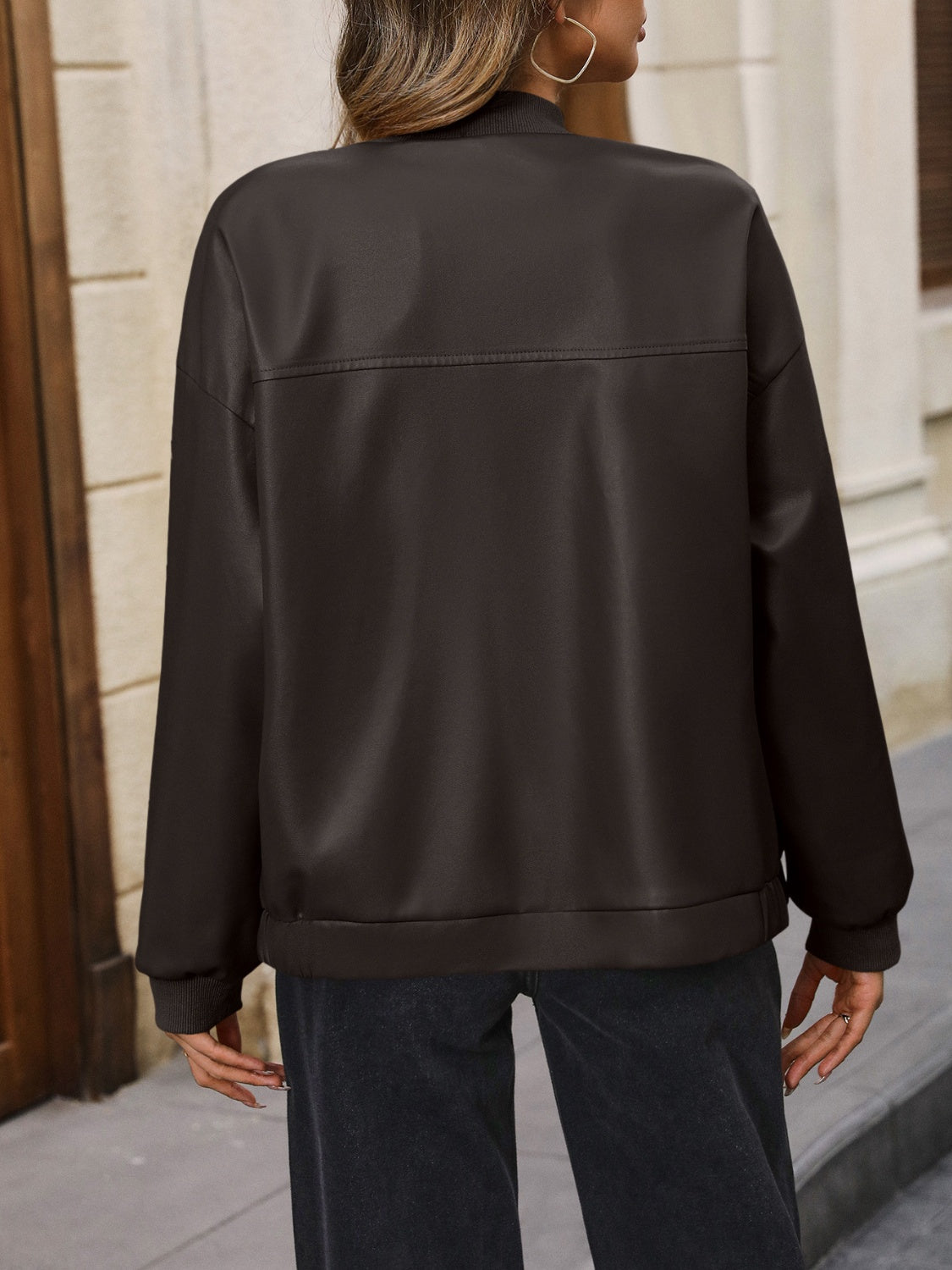 Ivy Lane Zip Up Baseball Collar Dropped Shoulder Jacket-Angel Casuals