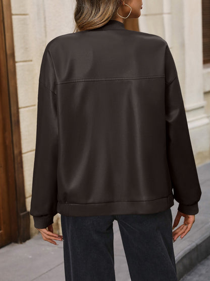 Ivy Lane Zip Up Baseball Collar Dropped Shoulder Jacket-Angel Casuals