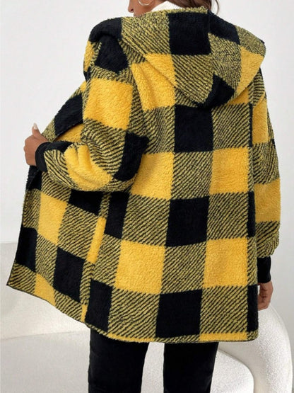 Plaid Long Sleeve Hooded Coat-Angel Casuals